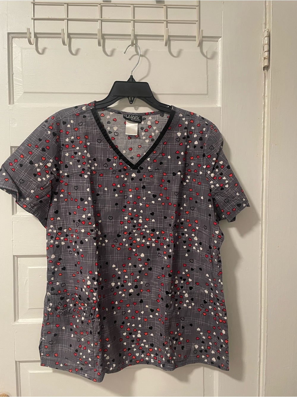 Grey Heart Print V-Neck Scrub Top